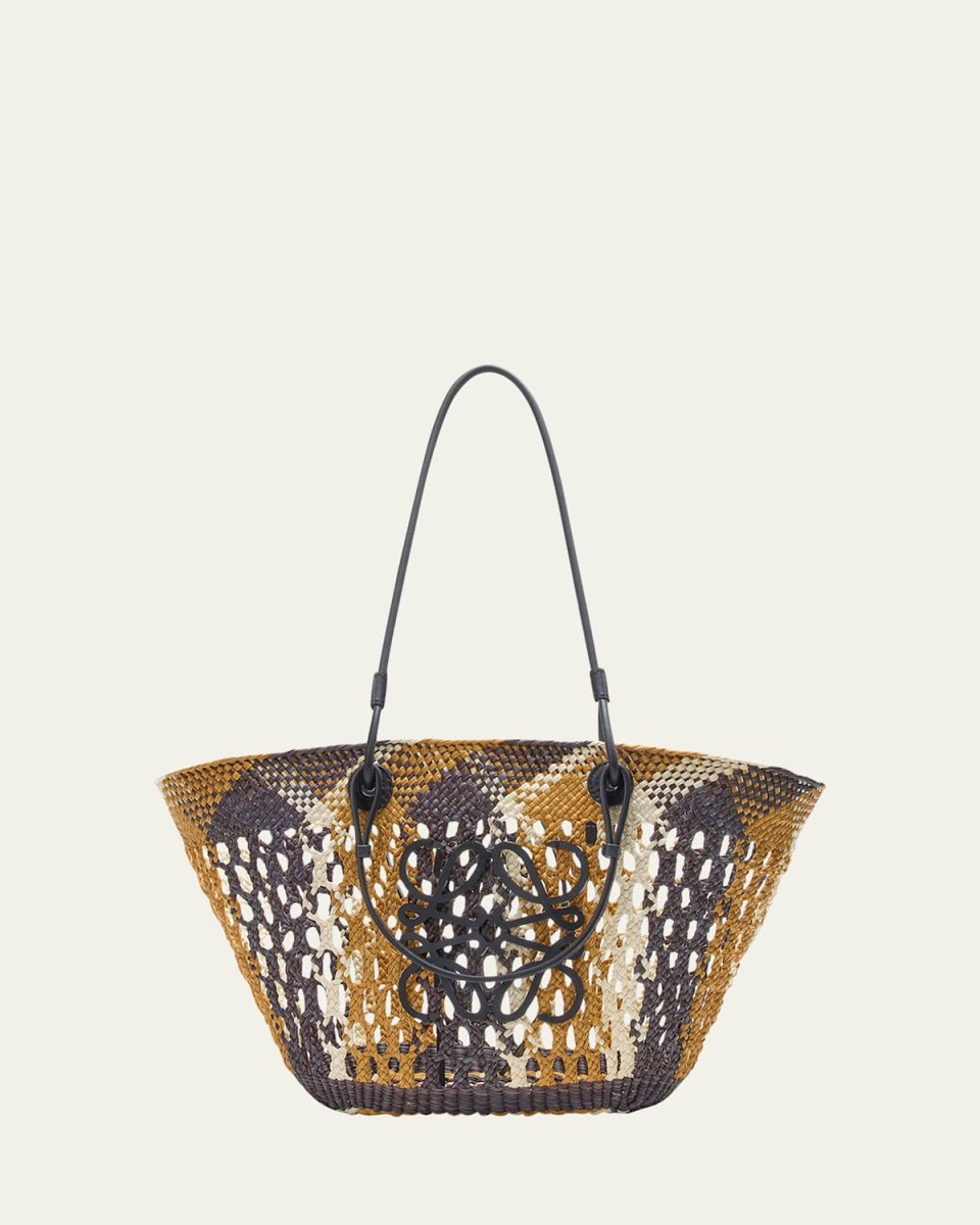 x Paula's Ibiza Medium Anagram Ajoure Basket Tote Bag in Straw